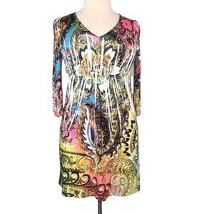 Western Fashion Casual Slinky Dress Knee Length Empire Waist V Neck Size XL